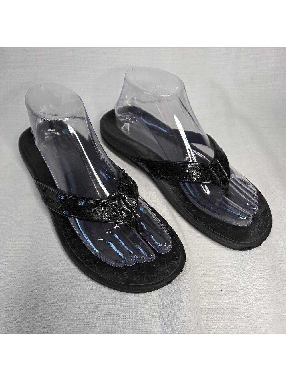 VIONIC Orthotic Women's Black Sequin Slip On Flip Flop Sandals Size 8